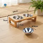 Kích thước chi tiết bát ăn đôi Petco Global: dài 34cm, cao 11cm, đường kính bát 14cm